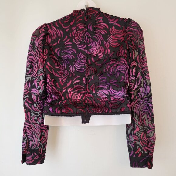 Vintage Hobby Horse Long Sleeve Floral Crop Top Size L Semi Sheer Show USA - Picture 2 of 7